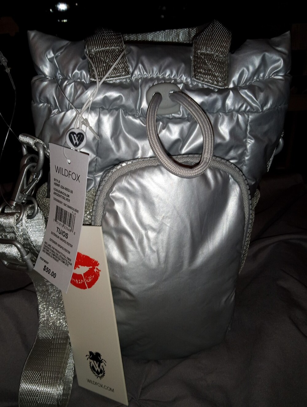 WILDFOX Silver Quilted Puffer Crossbody Bag OFFERS WELCOME